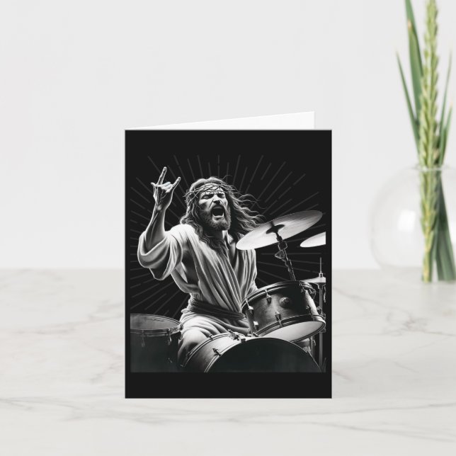 Drummer Rock Jesus Drumming  Card (Front)