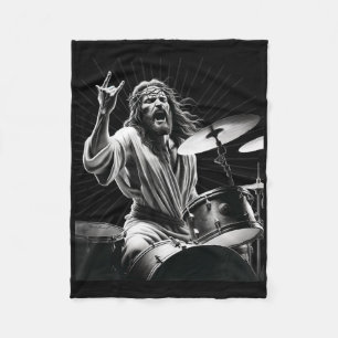 Drummer Rock Jesus Drumming Fleece Blanket