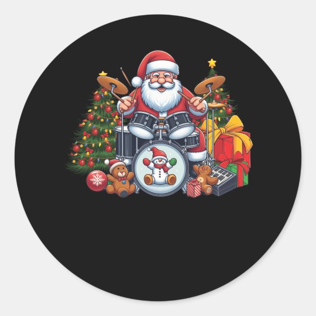 Drummer Santa Playing Drums Christmas Drumming San Classic Round Sticker (Front)