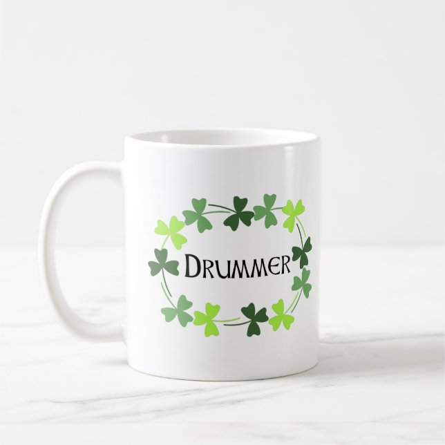 Drummer Shamrock Oval Coffee Mug (Left)