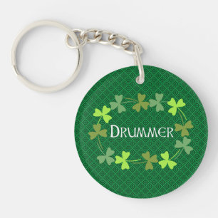 Drummer Shamrock Oval Keychain
