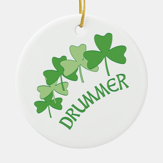 Drummer Shamrocks Outlined  Ceramic Ornament (Front)