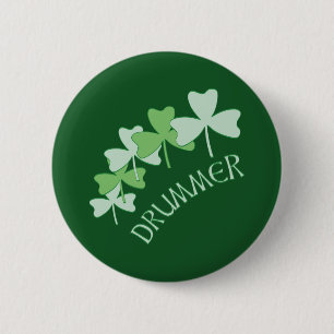 Drummer Shamrocks Outlined Green 2 Inch Round Button