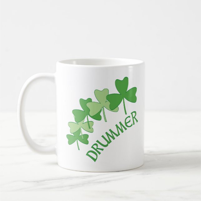 Drummer Shamrocks Outlined Green Coffee Mug (Left)