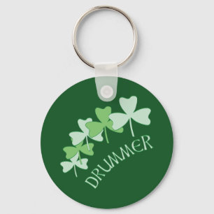 Drummer Shamrocks Outlined Green Keychain