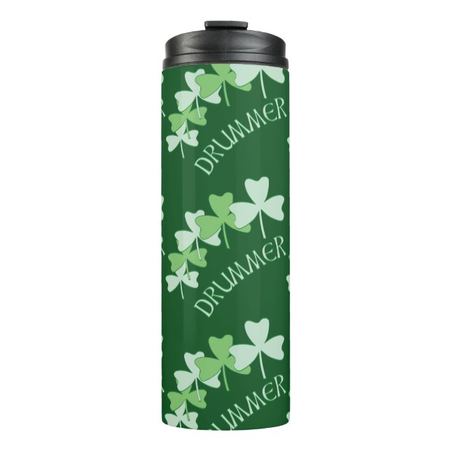 Drummer Shamrocks Outlined Green Thermal Tumbler (Front)