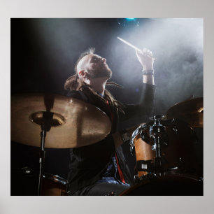 Drummer silhouette, dark stage setting poster