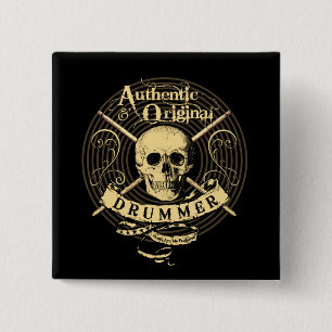 DRUMMER Skull Snare Drum Drumsticks Drumming Butto 2 Inch Square Button