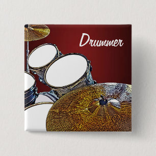 DRUMMER Snare Drum Kit Drumming Percussion Rocker 2 Inch Square Button
