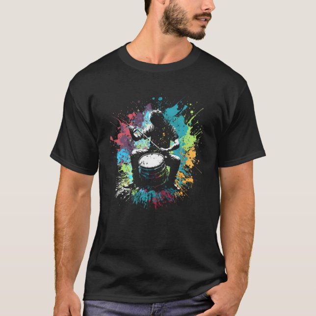Drummer Splash Drummer Percussion Colorful Drummer T-Shirt (Front)