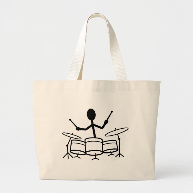 Drummer Stick Figure Large Tote Bag (Front)