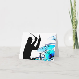 Drummer sticks in air shadow blue invert drums card