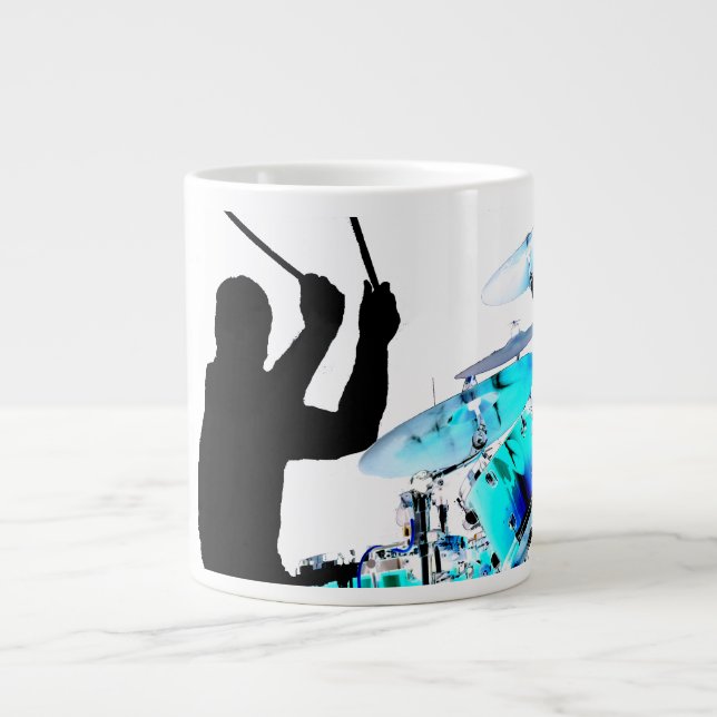 Drummer sticks in air shadow blue invert drums large coffee mug (Front)