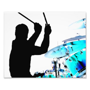 Drummer sticks in air shadow blue invert drums photo print