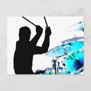 Drummer sticks in air shadow blue invert drums postcard