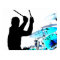Drummer sticks in air shadow blue invert drums