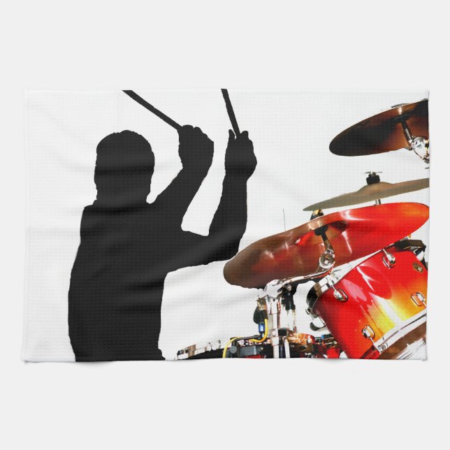 Drummer sticks in air shadow real drums kitchen towel (Horizontal)