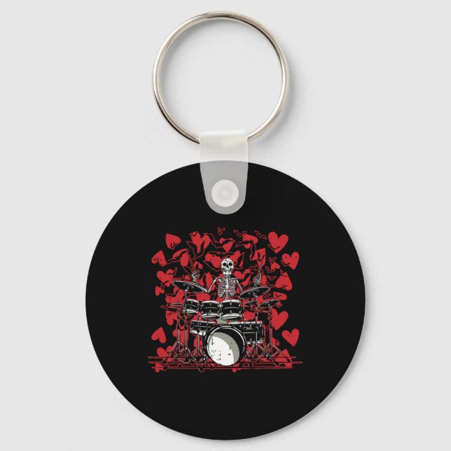 Drummer Valentines Day Rock N Roll Drum Music Love Keychain (Front)