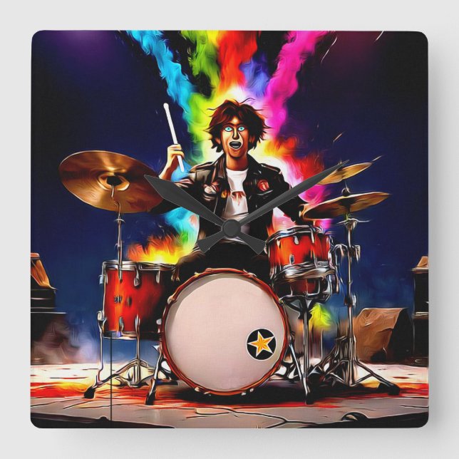Drummer - vivid square wall clock (Front)