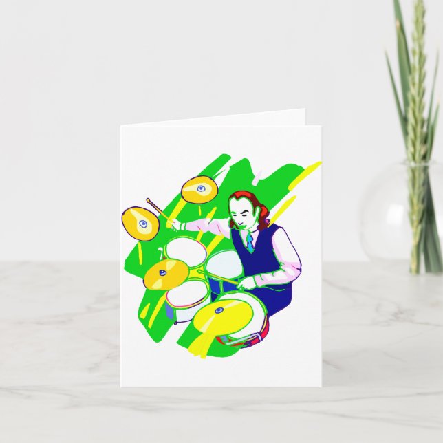 Drummer Wearing Vest Yellow Cymbals Graphic Card (Front)