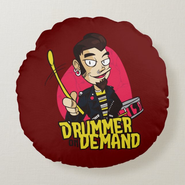 Drummer with Drumsticks Round Pillow (Front)