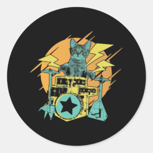 Drumming Cat Rock Music Kitten Classic Round Sticker