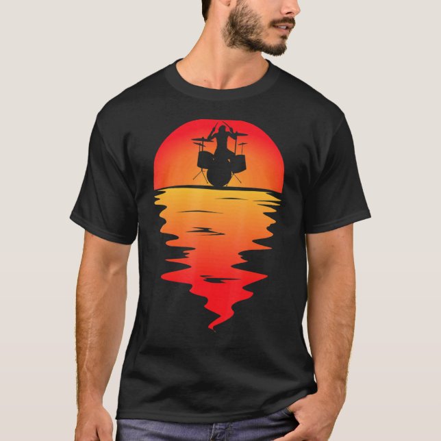 Drumming Drum Set Sunset For Drummer And Percussio T-Shirt (Front)