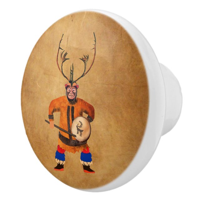 Drumming Shaman Ceramic Knob (Right)