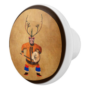 Drumming Shaman Ceramic Knob