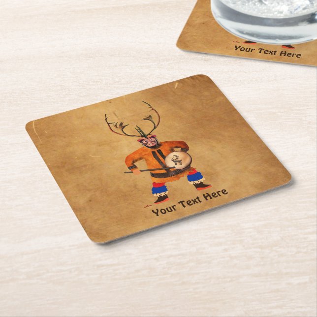 Drumming Shaman Square Paper Coaster (Angled)