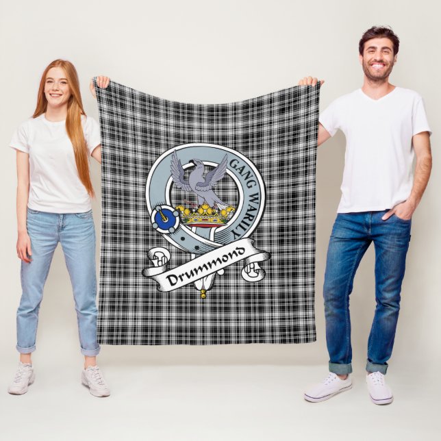 Drummond Grey Clan Badge Tartan Plaid Fleece Blanket (In Situ)