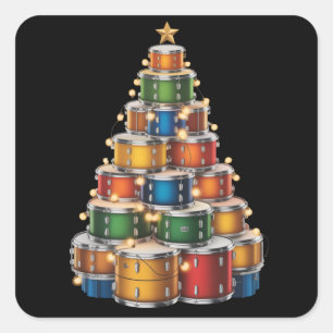 Drumms Xmas Christmas Tree Drummer Square Sticker