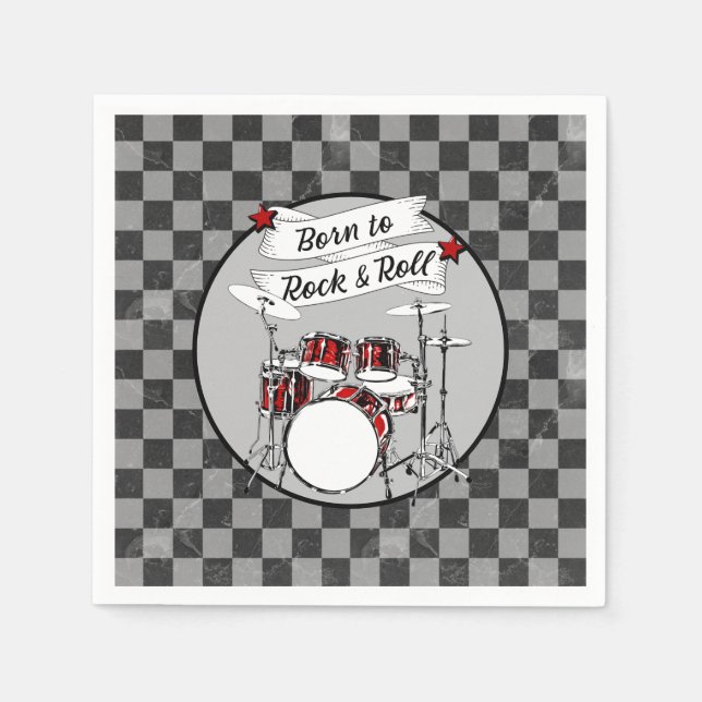 Drums Born to Rock & Roll Drummer Party Drum Kit Napkin (Front)