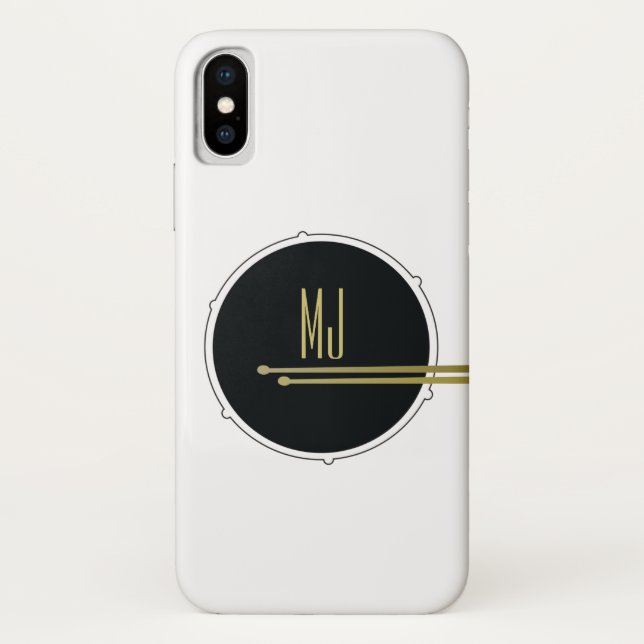 Drums Cool Modern Black and White Initial Monogram Case-Mate iPhone Case (Back)