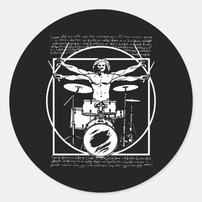 Drums Drum Player Da Vinci Drummer Vitruvian Classic Round Sticker (Front)