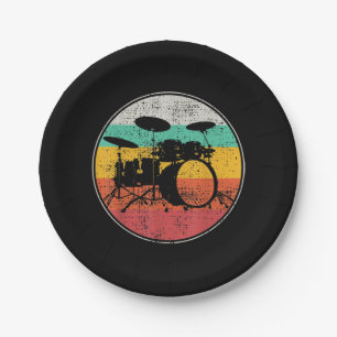 Drums Drummer Band Drumset Retro Vintage Paper Plate
