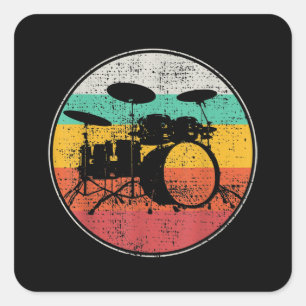 Drums Drummer Band Drumset Retro Vintage Square Sticker