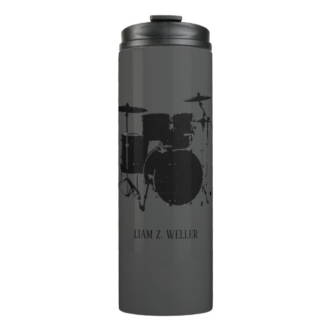 Drums Drummer Music Black Thermal Tumbler (Front)