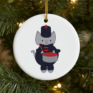 Drums Marching Band Cat Navy Blue Red Personalize Ceramic Ornament