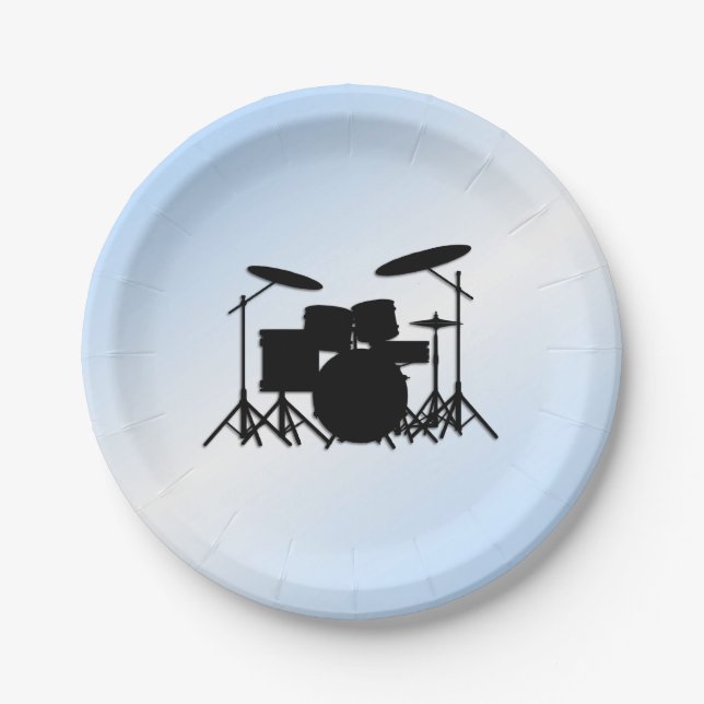 Drums Music Design Blue Paper Plate (Front)