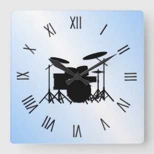 Drums Music Design Blue Square Wall Clock