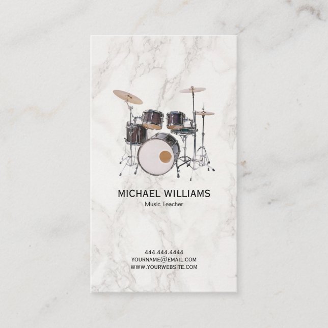 Drums Music Teacher | Stylish Drummer Business Card (Front)