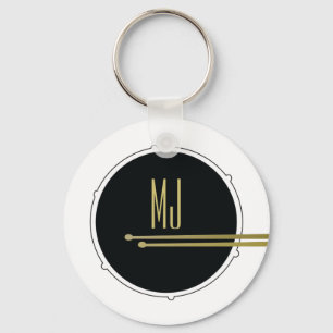 Drums Percussion Black and White Monogrammed Cool Keychain