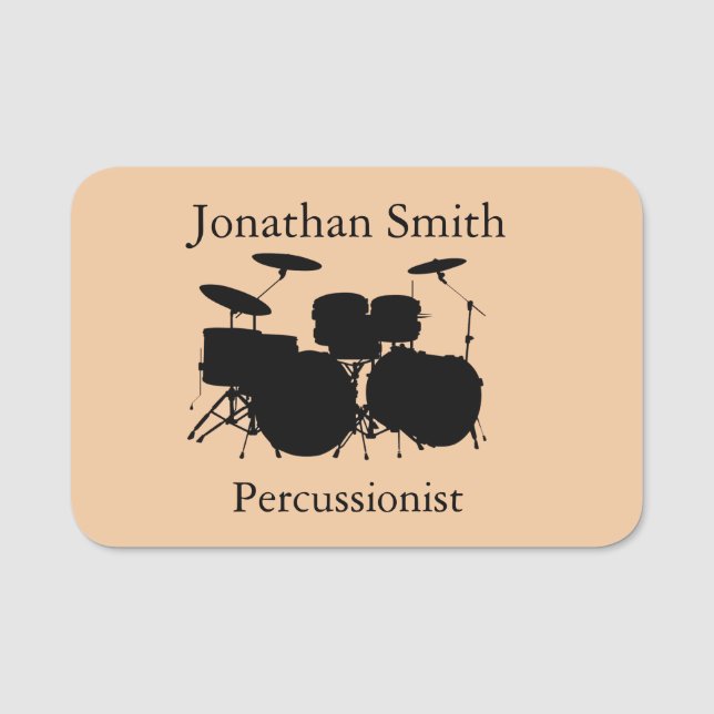 Drums Percussion Musical Design Name Tag (Front)