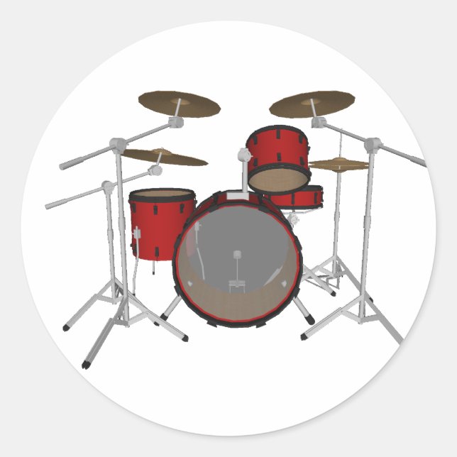 Drums: Red Drum Kit: 3D Model: Classic Round Sticker (Front)