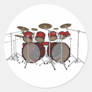 Drums: Red Drum Kit: 3D Model: Classic Round Sticker
