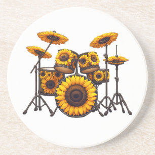 Drums Sunflower Flower Musician Music Floral Coaster