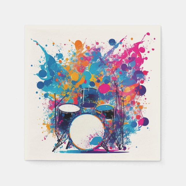 Drums surrounded by energetic splashes of colours napkin (Front)