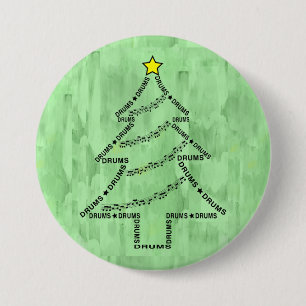 Drums Text Christmas Tree  3 Inch Round Button