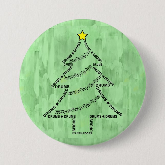 Drums Text Christmas Tree  3 Inch Round Button (Front)